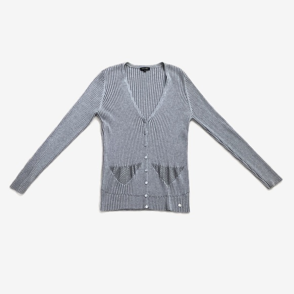 Escada Cardigan Sweater Silver Metallic Size XL Luxury Old Money - Picture 10 of 12